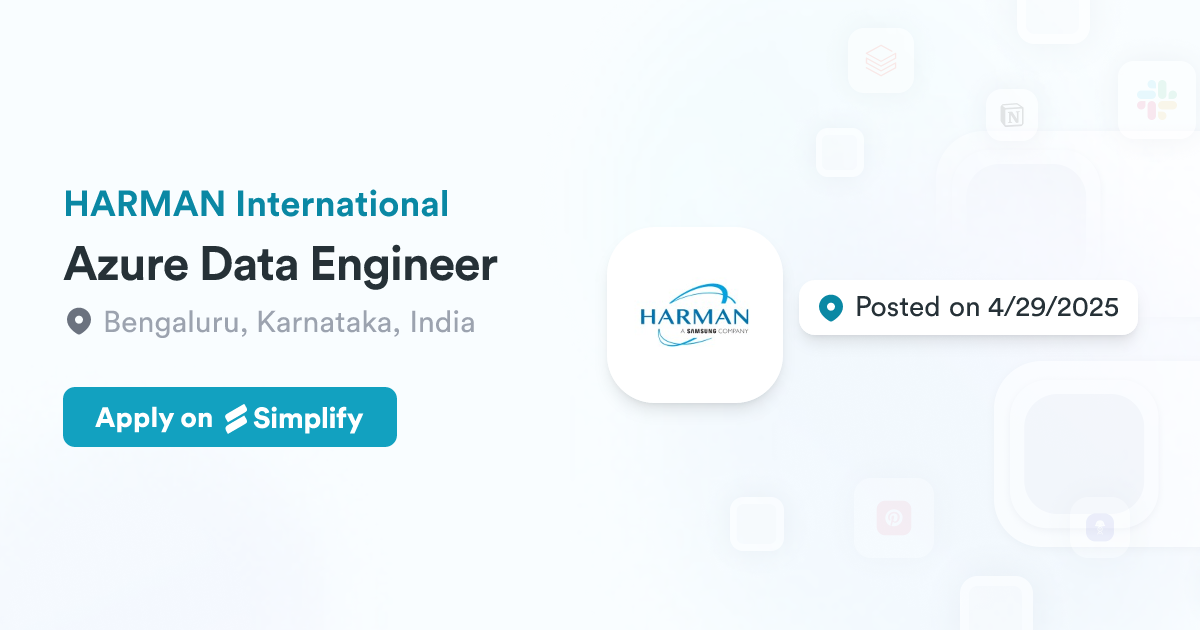 Azure Data Engineer HARMAN International Simplify Jobs